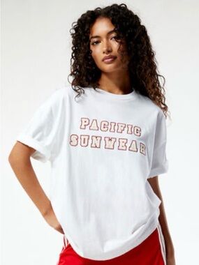 Pacific Sunwear White Short-Sleeve Tee with Red Lettering